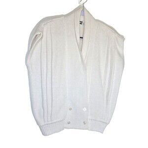 VTG Lady Madeira Womens MED White Pleated Double Breasted Sleeveless Cardigan